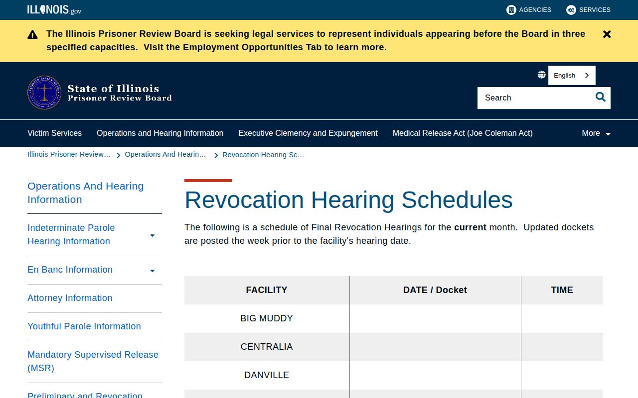 Hamilton County parole revocation hearing schedule record